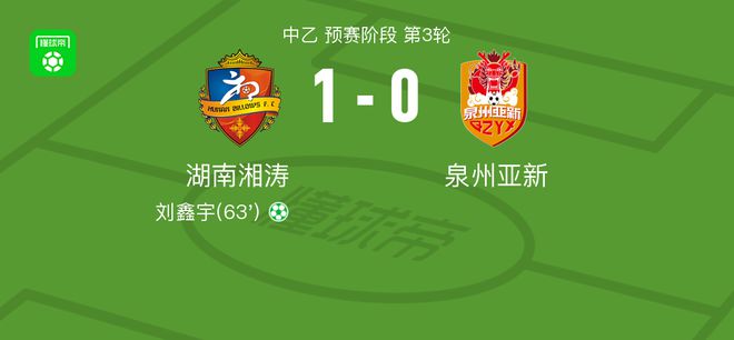 湖南湘涛1-0泉州亚新，刘鑫宇点射制胜