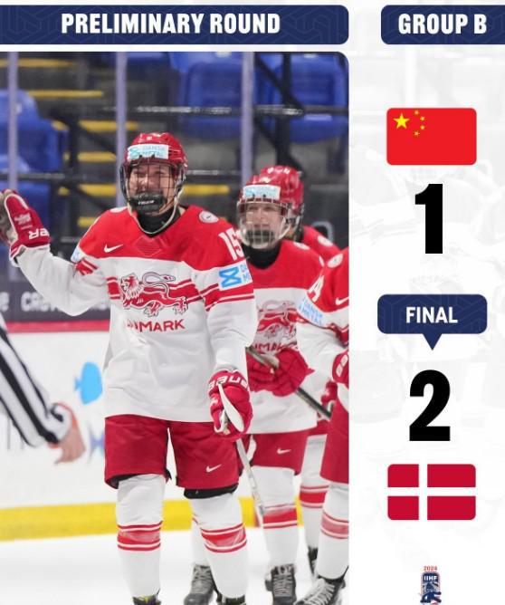 女子冰球世锦赛小组赛：中国队保组关键战1-2惜败丹麦队