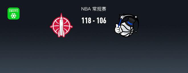 NBA战报：火箭118-106魔术，范弗利特37+8+6