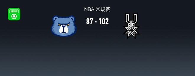 NBA战报：马刺102-87轻取灰熊，文班亚马18+7+6