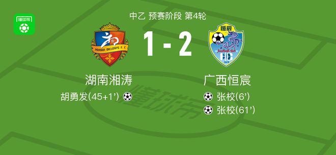 广西恒宸2-1湖南湘涛，张校独中两元